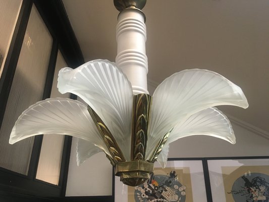 French Art Deco Six Panels Palm and Feather Chandelier, 1920s-LXP-1743043