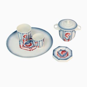 French Art Deco Smoker Set in Dijon Sarreguemines Ceramics, Set of 5-NE-1777168