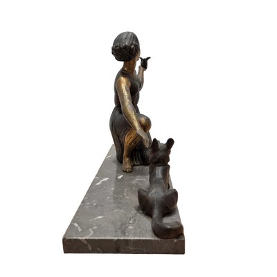 French Art Deco Statue of a Lady with Dog, 1930s-VHW-2034465