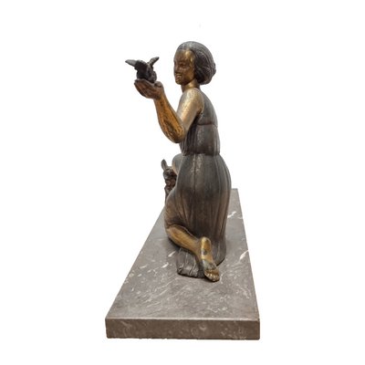 French Art Deco Statue of a Lady with Dog, 1930s-VHW-2034465