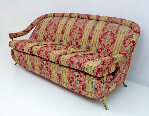 French Art Deco Style Brass and Fabric Sofa, 1950s-FER-1749946