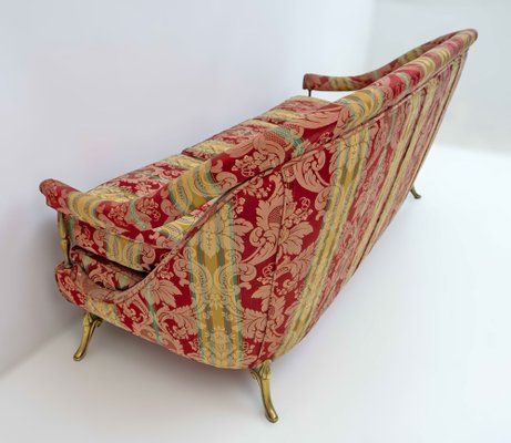 French Art Deco Style Brass and Fabric Sofa, 1950s-FER-1749946