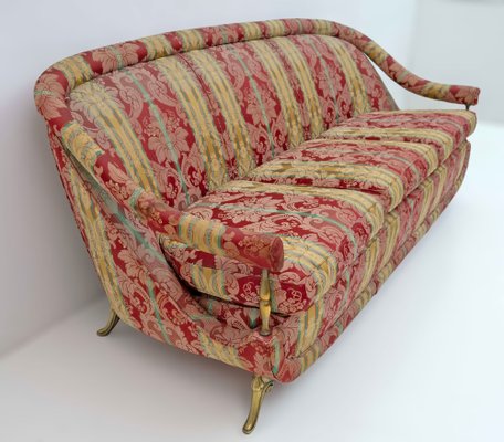 French Art Deco Style Brass and Fabric Sofa, 1950s-FER-1749946