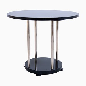 French Art Deco Style Side Table in Black Piano Lacquer with Chromed Tubes, 1940s-CXC-1749542