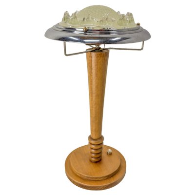 French Art Deco Table Lamp in Beech, Chrome and Glass, 1930s-RIU-1354829