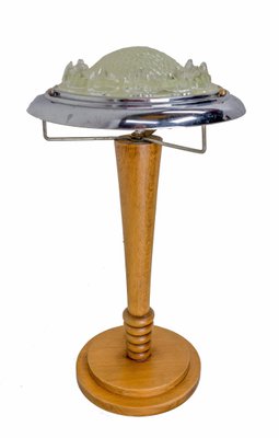 French Art Deco Table Lamp in Beech, Chrome and Glass, 1930s-RIU-1354829