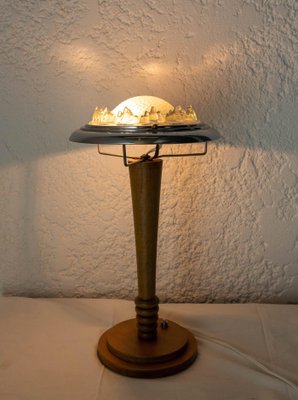 French Art Deco Table Lamp in Beech, Chrome and Glass, 1930s-RIU-1354829