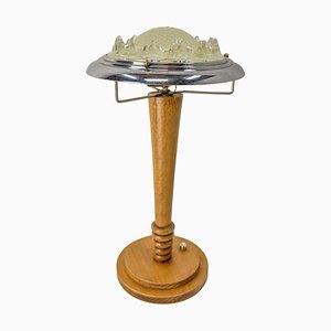 French Art Deco Table Lamp in Beech, Chrome and Glass, 1930s-RIU-1354829