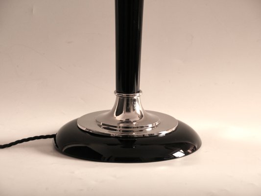 French Art Deco Table Lamp in Black Wood and Silver Metal from Mazda, 1920s-SY-1298630