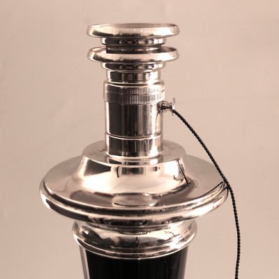 French Art Deco Table Lamp in Black Wood and Silver Metal from Mazda, 1920s-SY-1298630