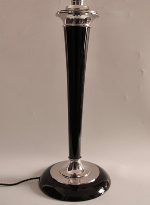 French Art Deco Table Lamp in Black Wood and Silver Metal from Mazda, 1920s-SY-1298630