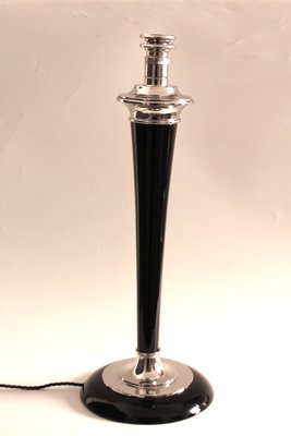 French Art Deco Table Lamp in Black Wood and Silver Metal from Mazda, 1920s-SY-1298630