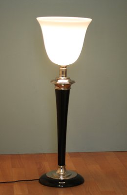 French Art Deco Table Lamp in Black Wood and Silver Metal from Mazda, 1920s-SY-1298630