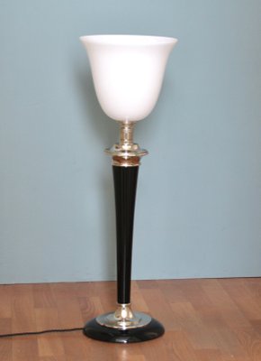 French Art Deco Table Lamp in Black Wood and Silver Metal from Mazda, 1920s-SY-1298630