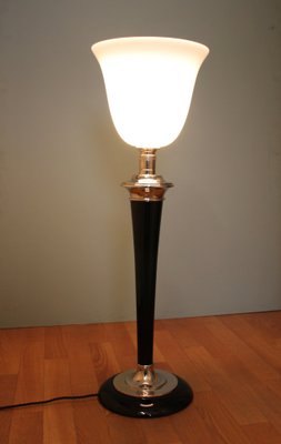 French Art Deco Table Lamp in Black Wood and Silver Metal from Mazda, 1920s-SY-1298630