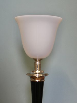 French Art Deco Table Lamp in Black Wood and Silver Metal from Mazda, 1920s-SY-1298630