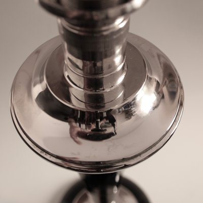 French Art Deco Table Lamp in Black Wood and Silver Metal from Mazda, 1920s-SY-1298630