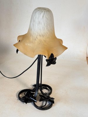 French Art Deco Table Lamp in Hammered Iron and Glass Paste, France, 1920s-UR-1800655