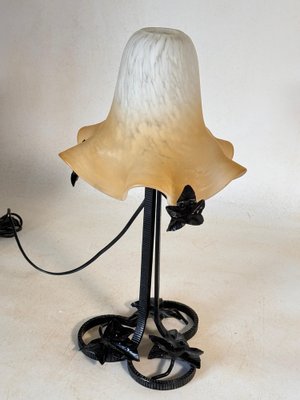 French Art Deco Table Lamp in Hammered Iron and Glass Paste, France, 1920s-UR-1800655