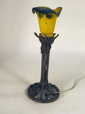 French Art Deco Table Lamp in Hammered Iron, France, 1920s-UR-1756084