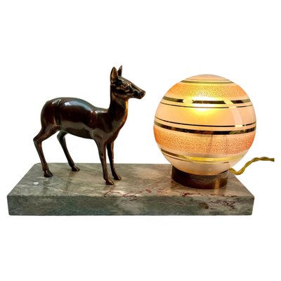 French Art Deco Table Lamp with Stylized Spelter Representation of a Deer, 1935-MJY-1743409