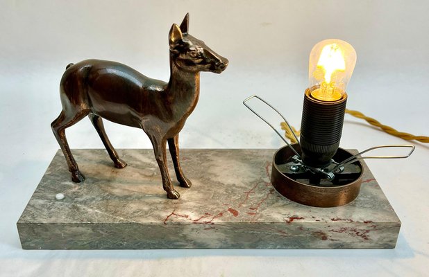 French Art Deco Table Lamp with Stylized Spelter Representation of a Deer, 1935-MJY-1743409