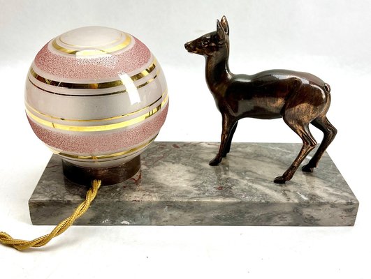 French Art Deco Table Lamp with Stylized Spelter Representation of a Deer, 1935-MJY-1743409