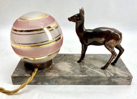 French Art Deco Table Lamp with Stylized Spelter Representation of a Deer, 1935-MJY-1743409