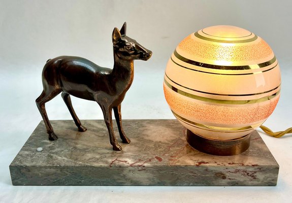 French Art Deco Table Lamp with Stylized Spelter Representation of a Deer, 1935-MJY-1743409