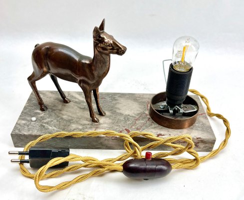 French Art Deco Table Lamp with Stylized Spelter Representation of a Deer, 1935-MJY-1743409