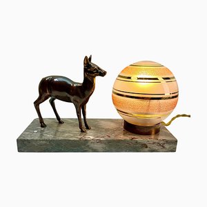 French Art Deco Table Lamp with Stylized Spelter Representation of a Deer, 1935-MJY-1743409