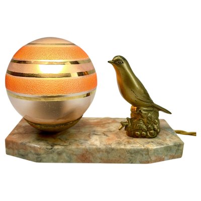 French Art Deco Table Lamp with Stylized Spelter Representation of Bird, 1935-MJY-1743408