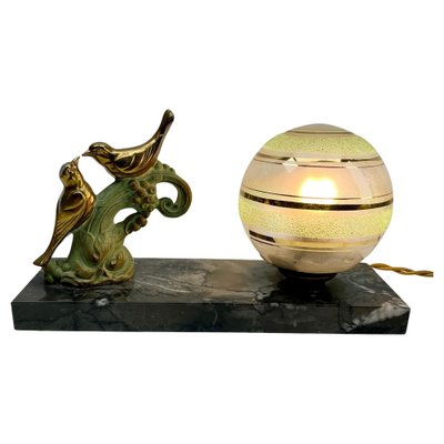 French Art Deco Table Lamp with Stylized Spelter Representation of Birds, 1935-MJY-1743407