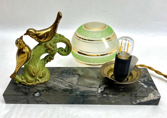 French Art Deco Table Lamp with Stylized Spelter Representation of Birds, 1935-MJY-1743407