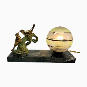 French Art Deco Table Lamp with Stylized Spelter Representation of Birds, 1935-MJY-1743407