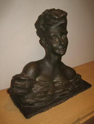 French Art Deco Terracotta Woman Bust Sculpture on Stone Base by B. Patris, 1930s-BA-658725