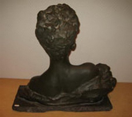 French Art Deco Terracotta Woman Bust Sculpture on Stone Base by B. Patris, 1930s-BA-658725