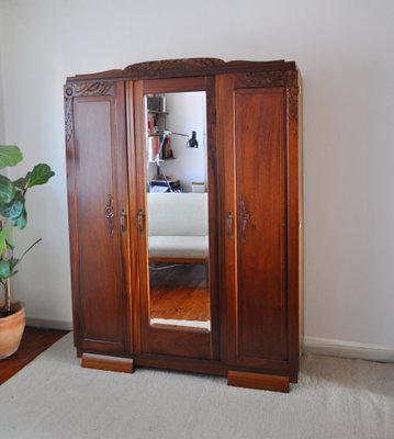 French Art Deco Three-Door Cabinet with Faceted Mirror-HPQ-1179447