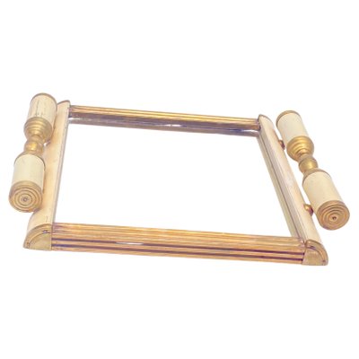 French Art Deco Tray in Brass and White Wood, 1930-UR-1340905