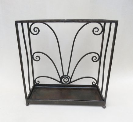 French Art Deco Umbrella Stand in Wrought Iron in the style of Edgar Brandt-EY-980475