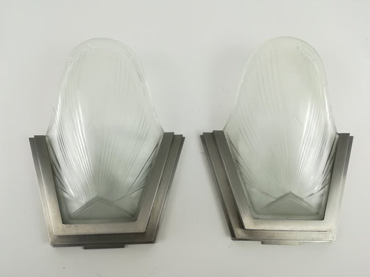 French Art Deco Wall Sconces by Verrerie Des Hanot, Set of 2