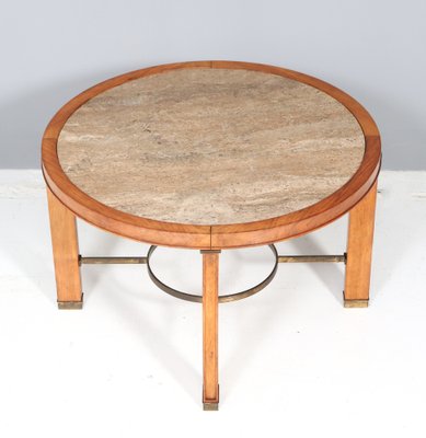 French Art Deco Walnut Coffee Table with Travertine Top, 1940s-MY-1718212