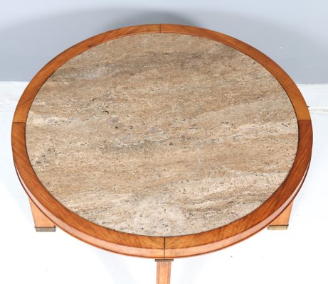 French Art Deco Walnut Coffee Table with Travertine Top, 1940s-MY-1718212