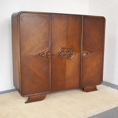 French Art Deco Wardrobe Consisting of 3 Doors Embellished with Designs in Inlay, 1940s-JQO-1286890