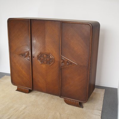 French Art Deco Wardrobe Consisting of 3 Doors Embellished with Designs in Inlay, 1940s-JQO-1286890