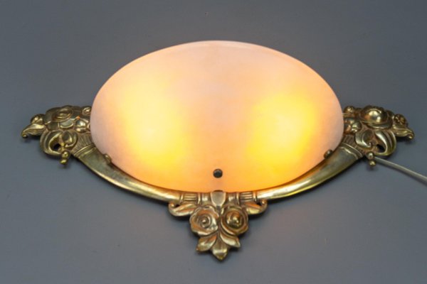 French Art Deco White Alabaster and Bronze Sconce, 1970s-KEG-1717718