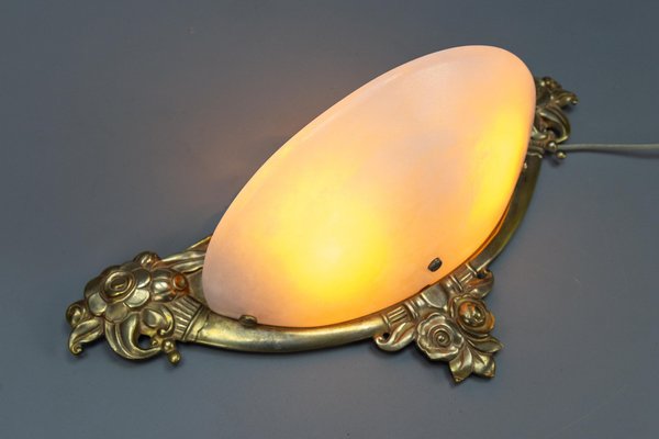 French Art Deco White Alabaster and Bronze Sconce, 1970s-KEG-1717718