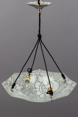 French Art Deco White Glass Pendant Light by Loys Lucha, 1930s-KEG-1363138