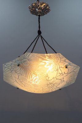 French Art Deco White Glass Pendant Light by Loys Lucha, 1930s-KEG-1363138