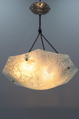 French Art Deco White Glass Pendant Light by Loys Lucha, 1930s-KEG-1363138